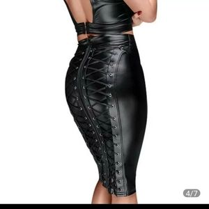 Black faux leather Corset Skirt